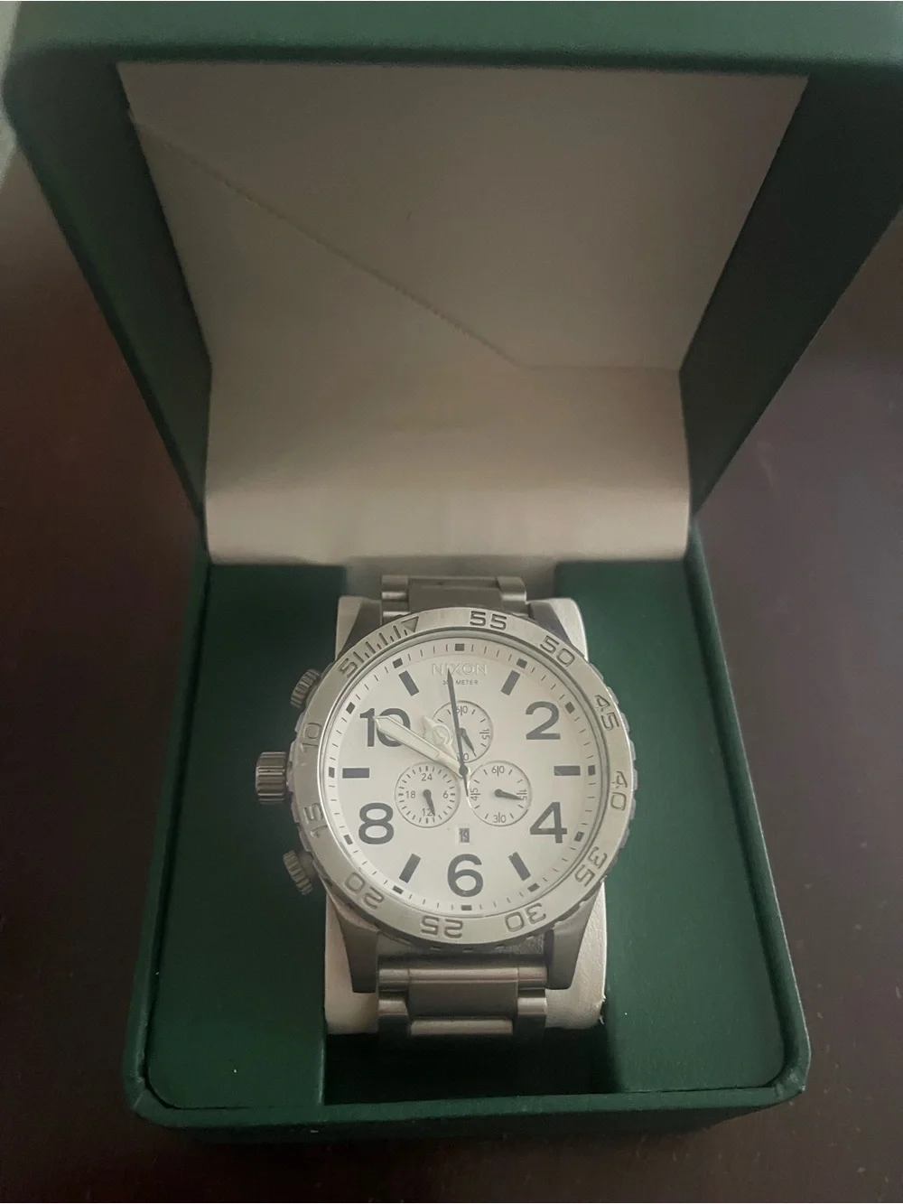 Nixon Silver Stainless Steel 51-30 Chronograph with White Dial. Like new.